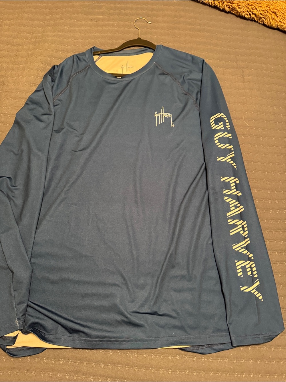 Guy Harvey Blue Long-Sleeve Performance Tee with Sleeve Logo